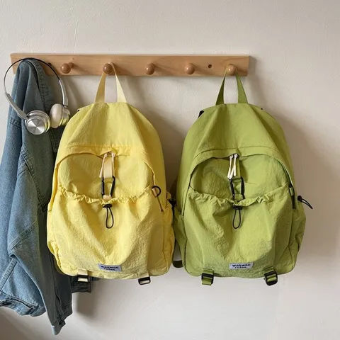 Large Capacity Fashion Nylon Backpack For Students Casual School Bag With Drawstring Pocket Lightweight Travel Rucksack