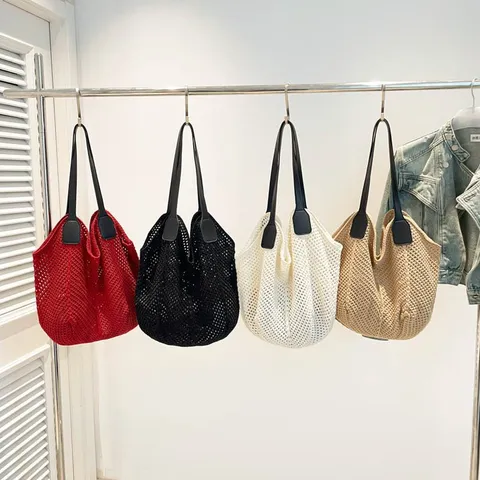 Womens Casual Knit Tote Bag Vintage Cotton Thread Woven Shoulder Bag Large Capacity Beach Vacation Handbag