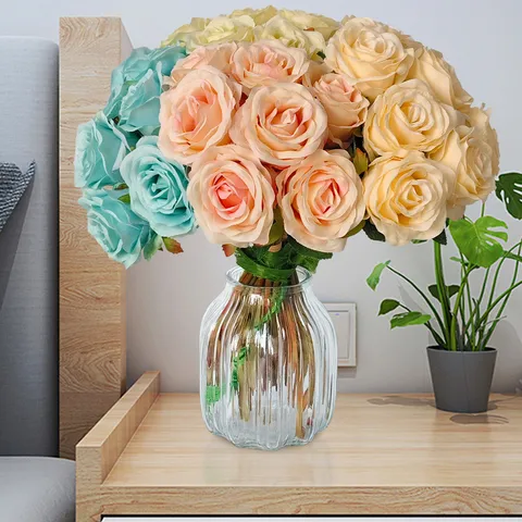 Retro Kunstmatige Roos Boeket Zijden Stof Nep Bloemen Voor Thuis Eettafel Bruiloft Bruids Hand Boeket Decoratie Ornamenten