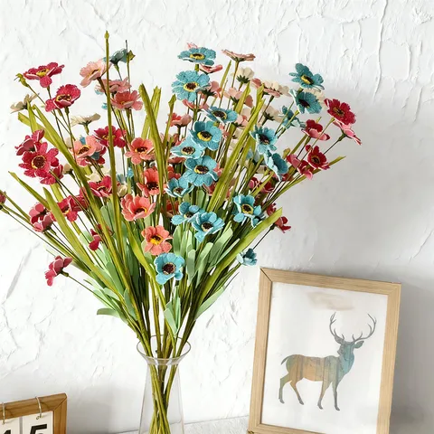 Ramo de Peonías y Margaritas Artificiales Frescas 5 Puntas Flores de Seda para Decoración del Hogar Boda Centros de Mesa