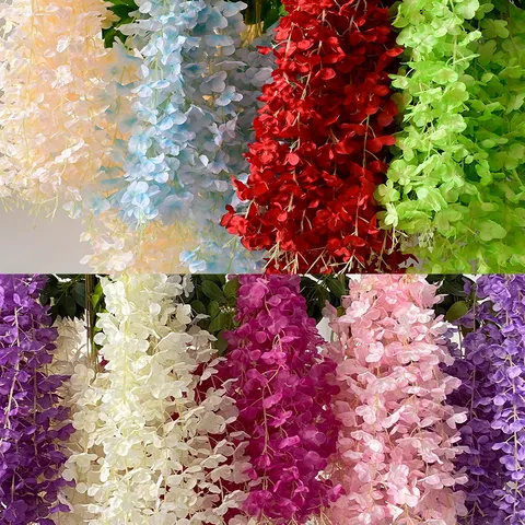 110cm Kunstmatige Blauwe Regen Hangende Bloem Zijde Wijnstok Rotan Slinger Voor Bruiloft Feest Plafond Huis Tuin Decoratie Simulatie Plant