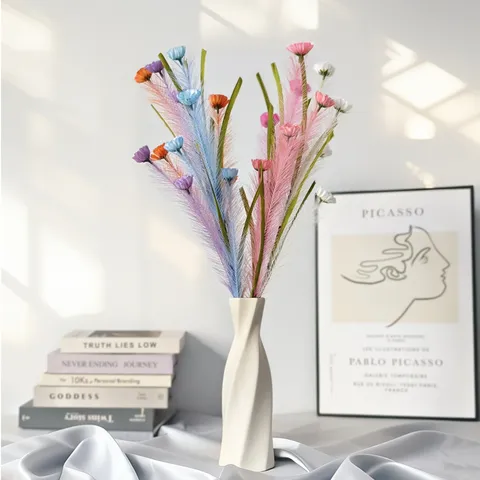 Artificial Reed Flower Branch Satin Fabric Silk Floral Arrangement For Home Decor Wedding Photography Props Decorative Tall Branch