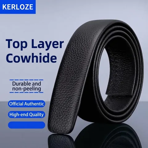Men Top Layer Cowhide Leather Belt Strap Without Buckle Automatic Replacement Belt Body Lychee Grain Waistband For Men