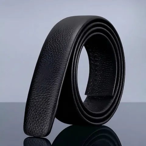Men Top Layer Cowhide Leather Belt Strap Without Buckle Automatic Replacement Belt Body Lychee Grain Waistband For Men