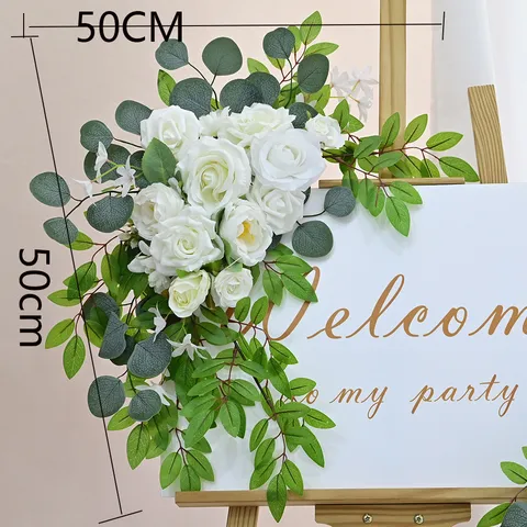 Künstliche Hochzeit Rose Blume Set Seidenstoff Eukalyptus Blätter Floristik Arrangement Für Bogen Willkommensschild Party Deko