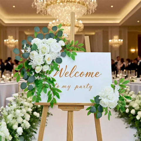 Künstliche Hochzeit Rose Blume Set Seidenstoff Eukalyptus Blätter Floristik Arrangement Für Bogen Willkommensschild Party Deko