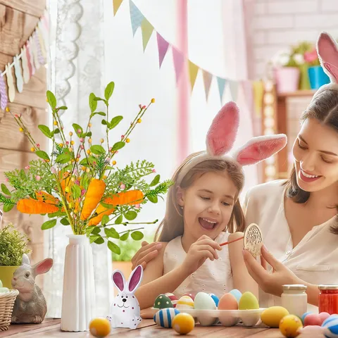 Rami di Carota Artificiali di Pasqua Plettri Floreali Con Foglie Verdi Bacche Per La Decorazione Delle Vacanze Domestiche Primaverili Composizione Floreale In Stile Pastorale