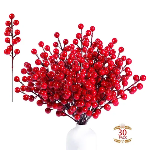 Artificial Red Berries Christmas Berry Stems Fake Fruit Branches For Home Party Wedding New Year Decorations Floral Arrangements