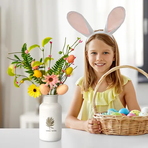 Ostern Künstliche Blumenzweig Stecklinge Farbige Gefleckte Ostereier Floral Beere Eukalyptus Stiele Für Feiertag Haus Party Tisch Vase Dekor