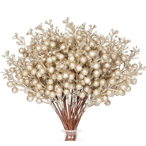 Glitzer Beerenstiele Künstliche Weihnachtsbaum Dekorationen DIY Weihnachtskranz Stecker Party Heimtisch Ornamente Funkelnde Dekorative Zweige Für Feiertagsarrangements