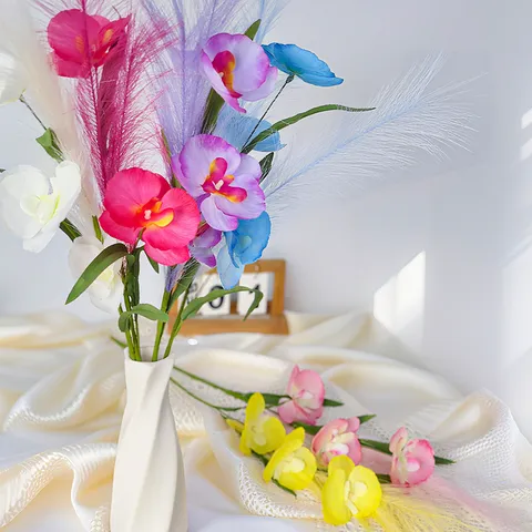 Moderna Orchidea Phalaenopsis in Seta di Lusso Fiore Artificiale Canna Stelo Singolo Fiore Finto Decorazione Tavolo Soggiorno Composizione Floreale Matrimonio