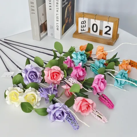 Europäische 3-Kopf Künstliche Schaumrose Blume Langer Stiel Künstliche Blumen Für Haus Dekoration Hochzeit Party Fotografie Requisiten Dekorative Blumen