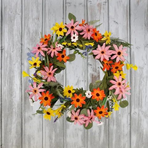 Pastoral Artificial Wreath Fake Sunflower Daisy Floral Wall Hanging Front Door Decoration Colorful Silk Plastic Garland Decor For Home Party Wedding