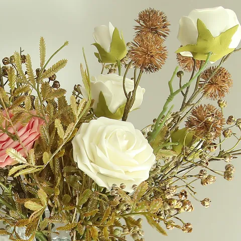 Vintage Artificial Rose Bouquet With Dried Fruit Accent Aesthetic Fake Silk Flowers For Wedding Home Photography Decoration Arrangement