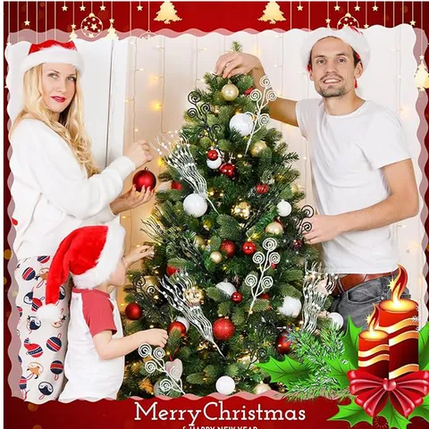 Glitzer Weihnachts-Stecker Set Mit Drachenbart Beeren Bonbon Wirbel Zweige Für Weihnachtsbaum Haus Tisch Dekoration Ornament