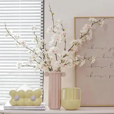 Artificial Cherry Blossom Stems Silk Fabric Peach Blossom Branches For Home Living Room Table Decor Wedding Floral Arrangement Centerpieces