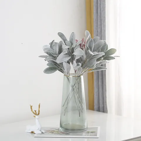 Modern Minimalist Silk Flocked Lamb's Ear Leaf Artificial Flower Bouquet Stems For Wedding Ceremony Home Party Decoration