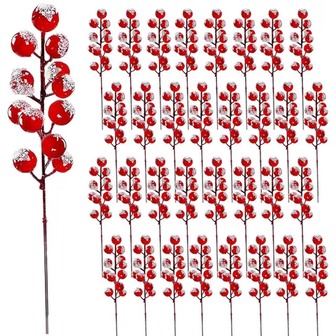Tallos de Bayas Rojas Escarchadas Artificiales Para Decoración de Coronas de Árbol de Navidad Selecciones de Bayas Rojas Adornos Decoración del Hogar