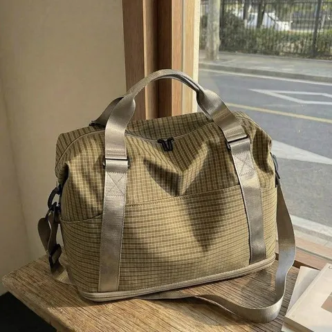 Large Capacity Oxford Cloth Plaid Travel Bag Dry Wet Separation Expandable Duffel Handbag For Women Fitness Gym Yoga Luggage Bag