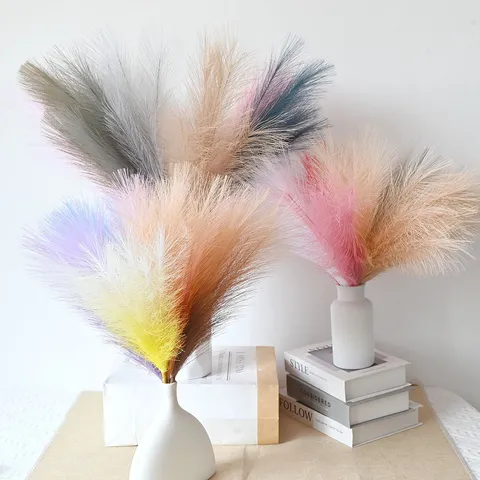 Artificial Pampas Grass Faux Reed Grass For Wedding Home Decoration Handmade Synthetic Silk Boho Flower Arrangement Vase Filler