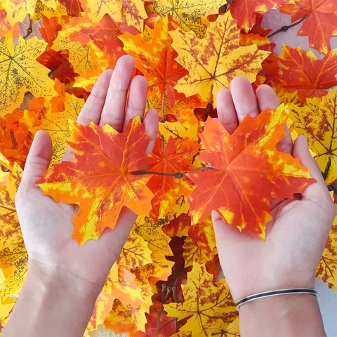 Artificial Maple Leaves Silk Cloth DIY Autumn Leaf Rattan Accessories For Halloween Thanksgiving Home Party Decoration