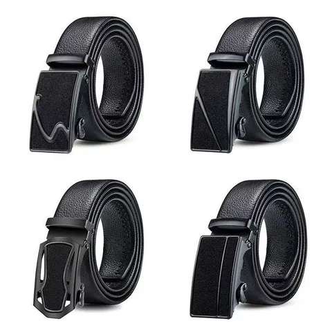 Men Business Casual Belt Lychee Pattern PU Leather Waist Strap With Automatic Buckle Matte Buckle For Men Daily Wear