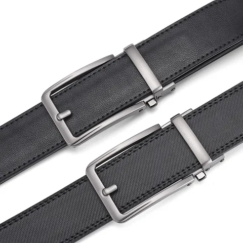 Men Business Casual Split Cowhide Leather Belt Automatic Buckle Patent Finish Alloy Buckle Jeans Waist Strap Solid Black