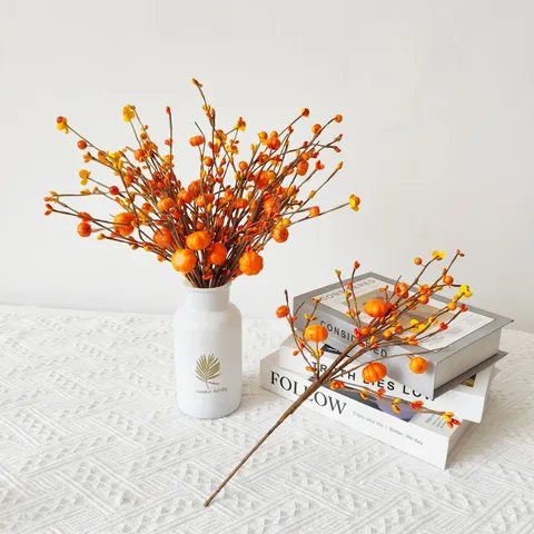 Simulatie Oranje Bes Pompoen Tak Kunstmatige Herfst Esdoornblad Picks Voor Oogst Thanksgiving Home Decor Bruiloft Decoratie