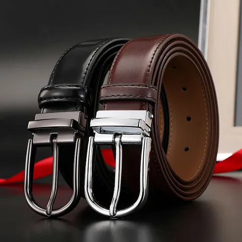 Hochwertiger Herren Rindsledergürtel Minimalistische Legierung Dornschließe Gürtel Business Casual Hosengürtel Geschenkbox Für Männer