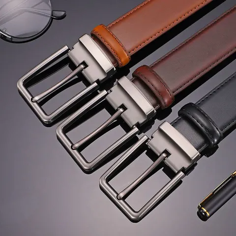 Men Real Leather Pin Buckle Belt Minimalist Business Casual Fashion Cowhide Waistband For Men All Match Formal Belt