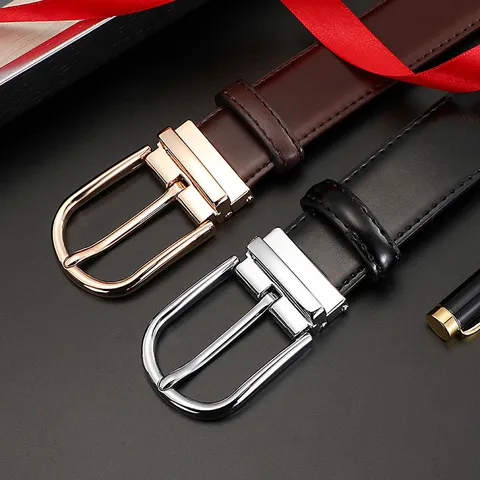 Hochwertiger Herren Rindsledergürtel Minimalistische Legierung Dornschließe Gürtel Business Casual Hosengürtel Geschenkbox Für Männer