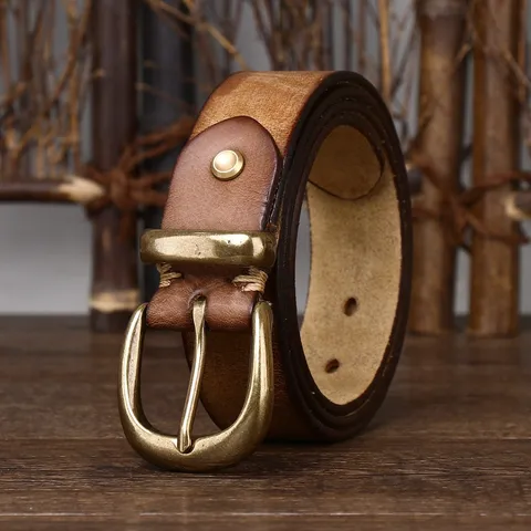 Vintage Distressed Top Grain Cowhide Leather Belt Fashion Trend Pin Buckle Waist Belt For Men Women Casual Jeans Pants