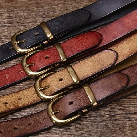 Vintage Distressed Top Grain Cowhide Leather Belt Fashion Trend Pin Buckle Waist Belt For Men Women Casual Jeans Pants