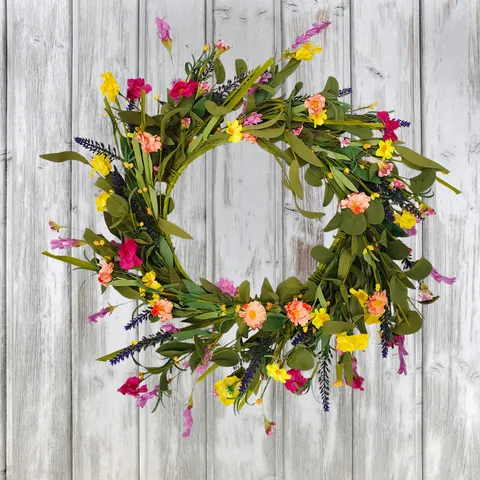 Spring Summer Wildflower Wreath Artificial Chrysanthemum Green Vine Front Door Indoor Outdoor Decorative Floral Garland