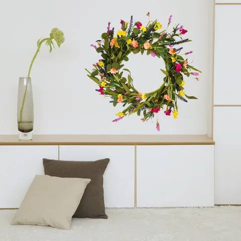 Spring Summer Wildflower Wreath Artificial Chrysanthemum Green Vine Front Door Indoor Outdoor Decorative Floral Garland