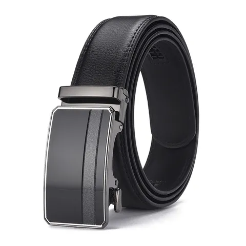 Men Business Split Cowhide Belt Automatic Buckle Minimalist Real Leather Waist Strap Black Smooth Alloy Buckle Casual Pants Belt