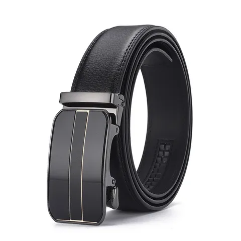 Men Business Split Cowhide Belt Automatic Buckle Minimalist Real Leather Waist Strap Black Smooth Alloy Buckle Casual Pants Belt