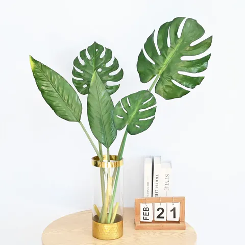 Artificial Monstera Banana Leaf Fake Green Plant Branch Rubber Touch Tropical Foliage For Home Decor Photography Props