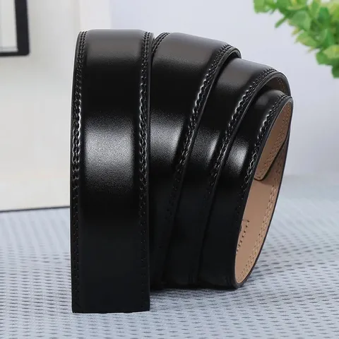 Sangle de Ceinture en Cuir Véritable pour Hommes Sans Boucle Largeur 3.5cm Remplacement de Boucle Automatique Ceinture en Cuir