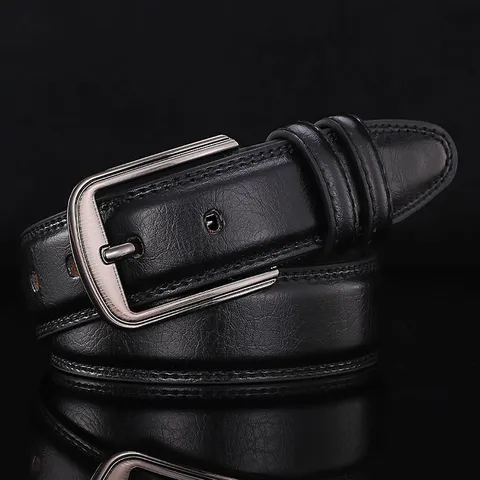 Men Vintage Genuine Leather Belt Classic Pin Buckle Cowhide Waist Belt For Jeans Casual Business Fashion Waistband Accessory