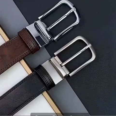 Men's Genuine Leather Belt Double Sided Litchi Pattern Pin Buckle Fashion Casual Business Trouser Belt Zinc Alloy Buckle