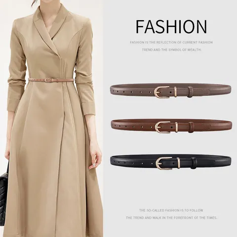 Women's Split Cowhide Leather Belt Minimalist Narrow Waist Strap With Alloy Pin Buckle For Suits Jeans Dress Elegant Belt