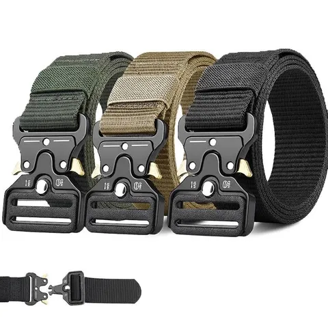 Men Heavy Duty Tactical Nylon Belt With Quick Release Alloy Cobra Buckle For Outdoor Work Casual Military Style Accessory