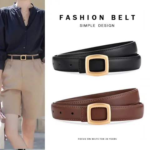 Minimalist Split Cowhide Leather Belt For Women Fashion Alloy Square Buckle Adjustable Waist Strap For Jeans Dresses Casual Office Accessories
