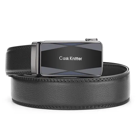 Men's Genuine Leather Automatic Buckle Belt Business Casual Cowhide Waistband Electroplated Alloy Buckle Lychee Pattern Trouser Belt