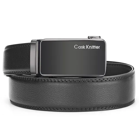 Men's Genuine Leather Automatic Buckle Belt Business Casual Cowhide Waistband Electroplated Alloy Buckle Lychee Pattern Trouser Belt