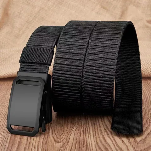 Men's Tactical Nylon Belt Outdoor Canvas Casual Waistband Simple Versatile Automatic Buckle Belt for Military Training Students