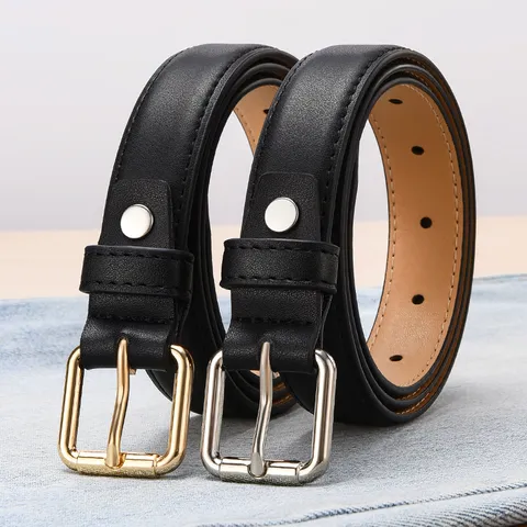 Women's Genuine Leather Belt Minimalist Alloy Pin Buckle Fashion Waist Cincher For Dresses Suits Black Cowhide Waistband