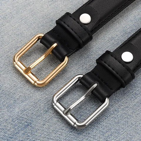 Women's Genuine Leather Belt Minimalist Alloy Pin Buckle Fashion Waist Cincher For Dresses Suits Black Cowhide Waistband