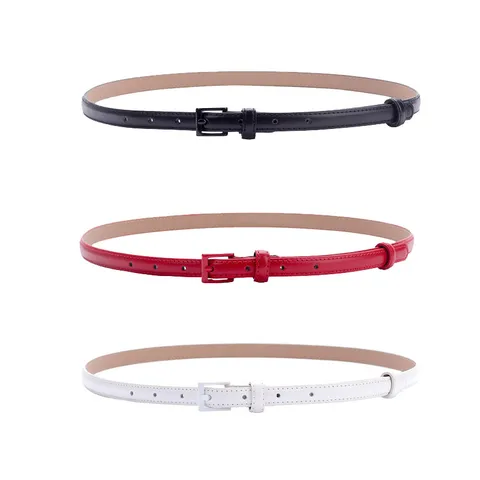Damen Schmaler Echtleder Gürtel Mode Skinny Taillengürtel Für Kleider Jeans All-Match Zweite Schicht Rindsleder Dornschließe Bund